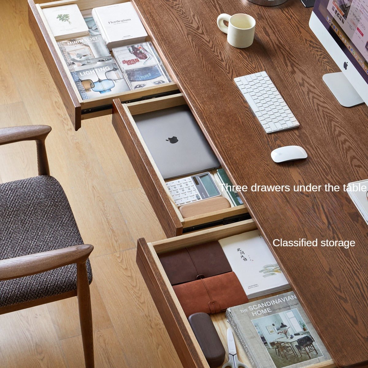 Black Walnut, Oak Solid Wood Italian Light Luxury Office Desk