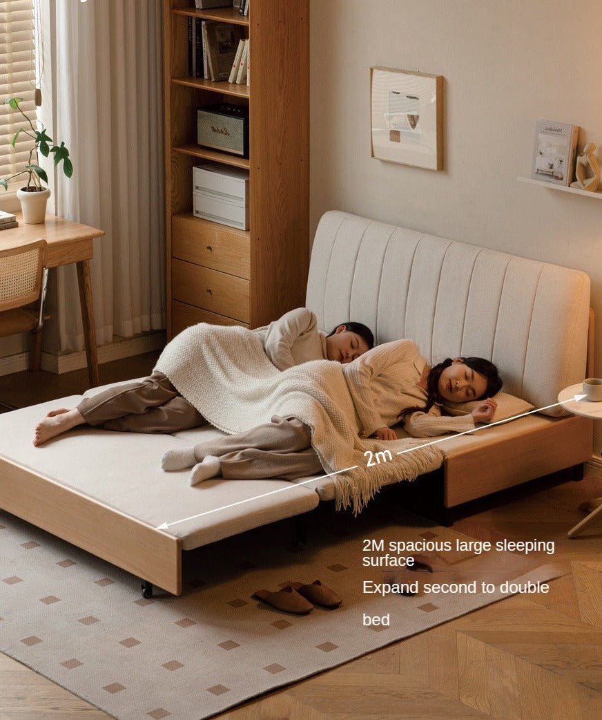 Beech Solid Wood Retractable Fabric Sofa Bed.