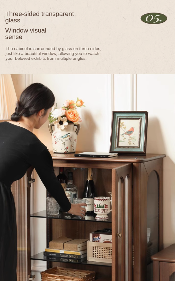 Black Walnut Solid Wood Retro Side Cabinet.