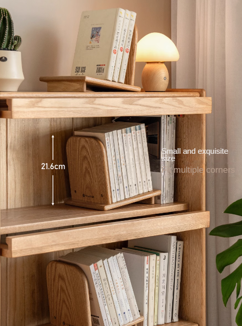 Oak, Solid Rubberwood Modern Desktop Small Bookshelf