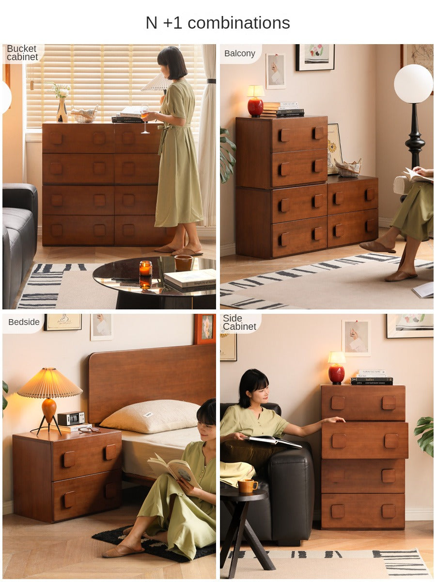 Poplar, Black Walnut, Ash, Cherry, Oak Solid Wood Retro Module Combination TV Cabinet.