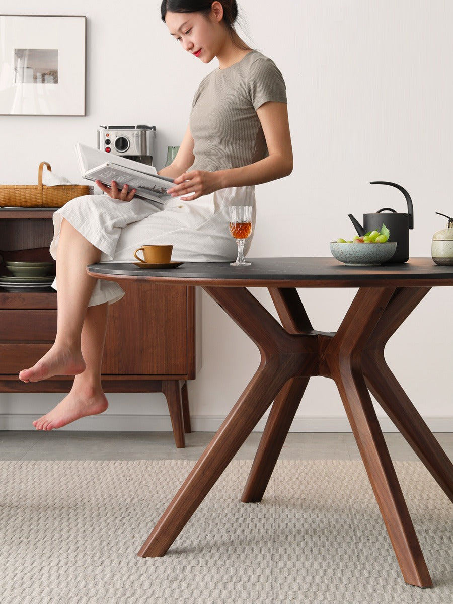 Black Walnut Solid Wood Round Dining Table
