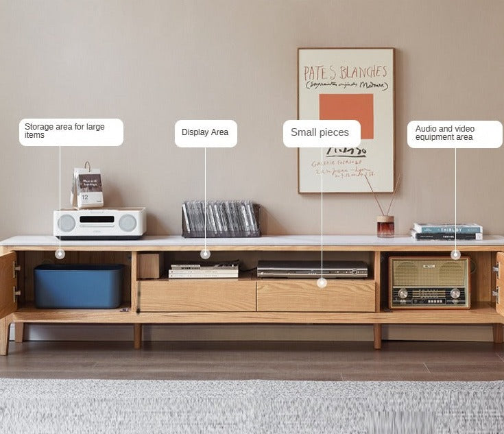 Solid Rubberwood, Oak Solid Wood TV Stand Slate Top.