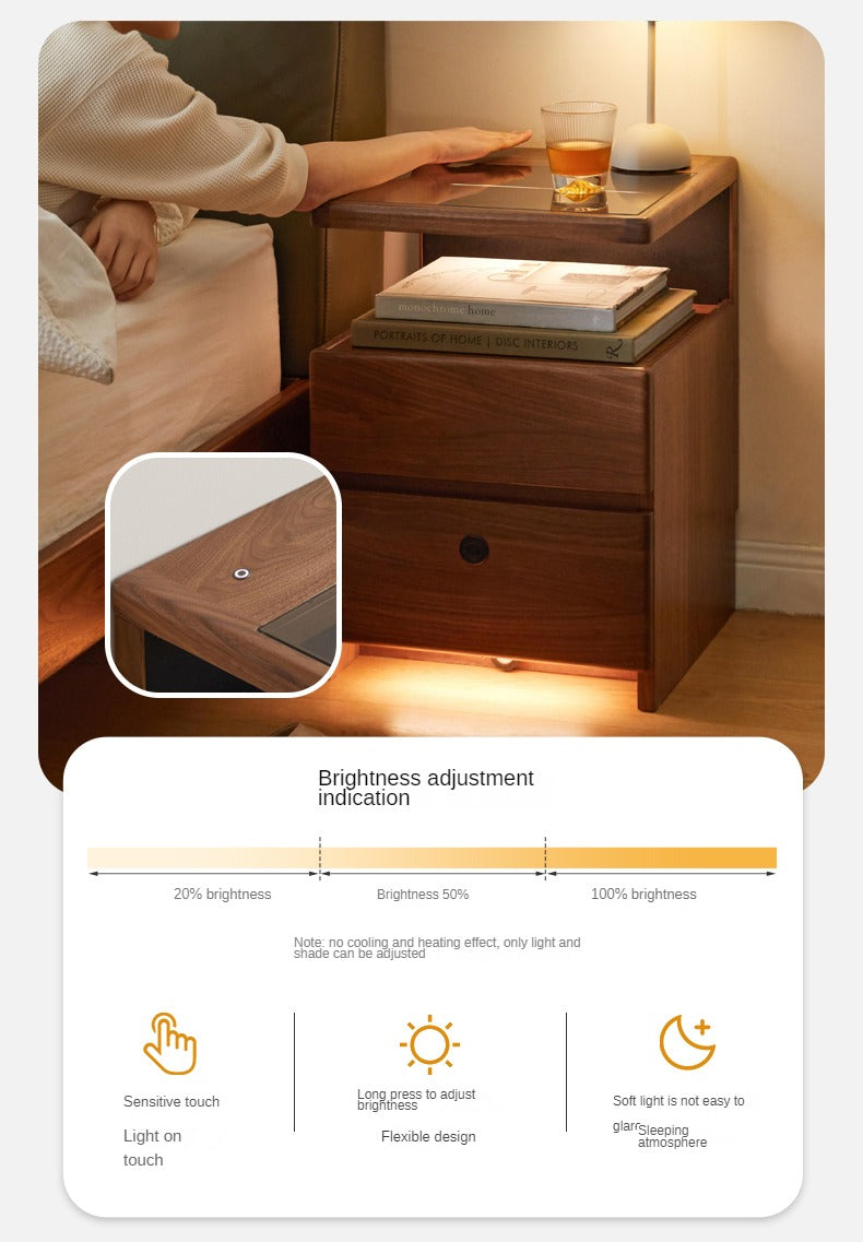 Cherry, Black Walnut, Sandalwood Solid Wood Wireless Charging with Lock Smart Nightstand.