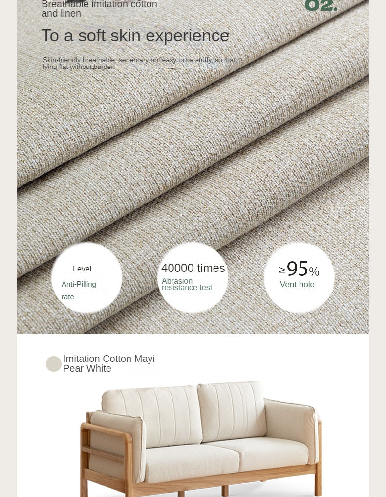 Oak, Beech Solid Wood Modern Simple Fabric Straight Sofa