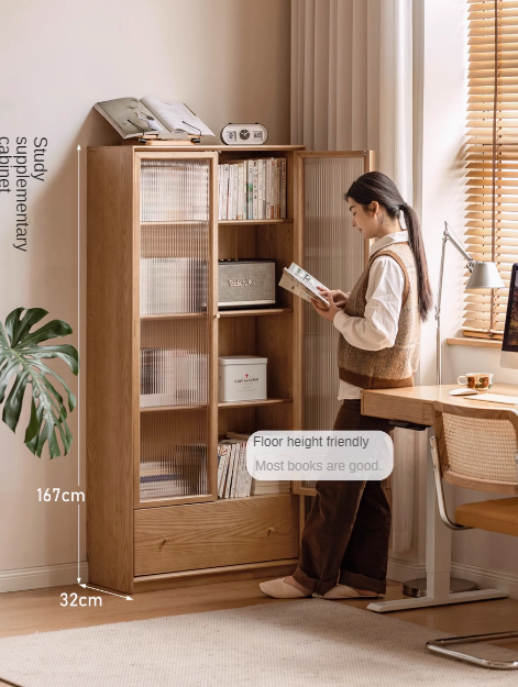 Ash solid wood modern glass floor cabinet.
