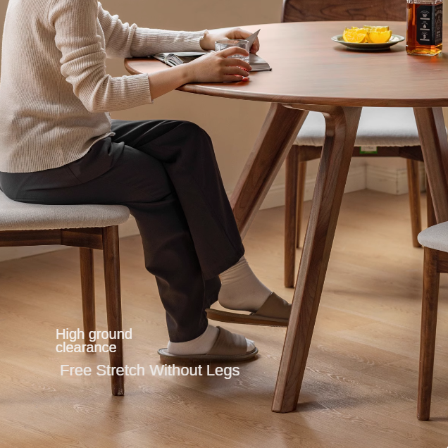 Black Walnut Solid Wood Retro Round Dining Table.