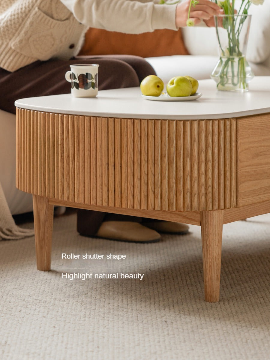 Oak Solid Wood Slate Coffee Table Modern Log Coffee Table
