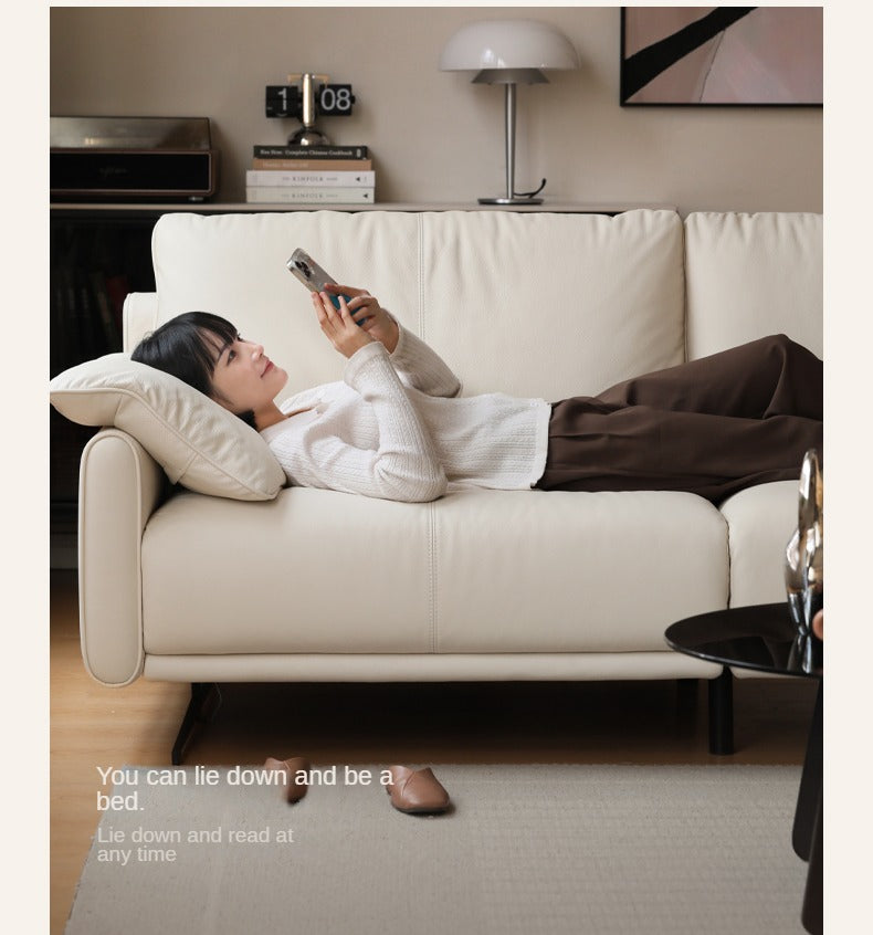 Leather Straight White Italian Sofa.