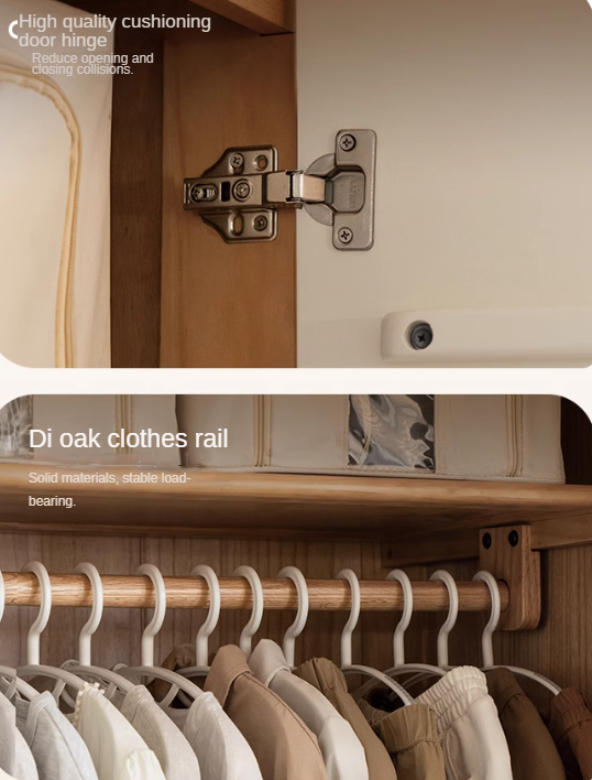 Oak Solid Wood Log Cream Style Wardrobe.