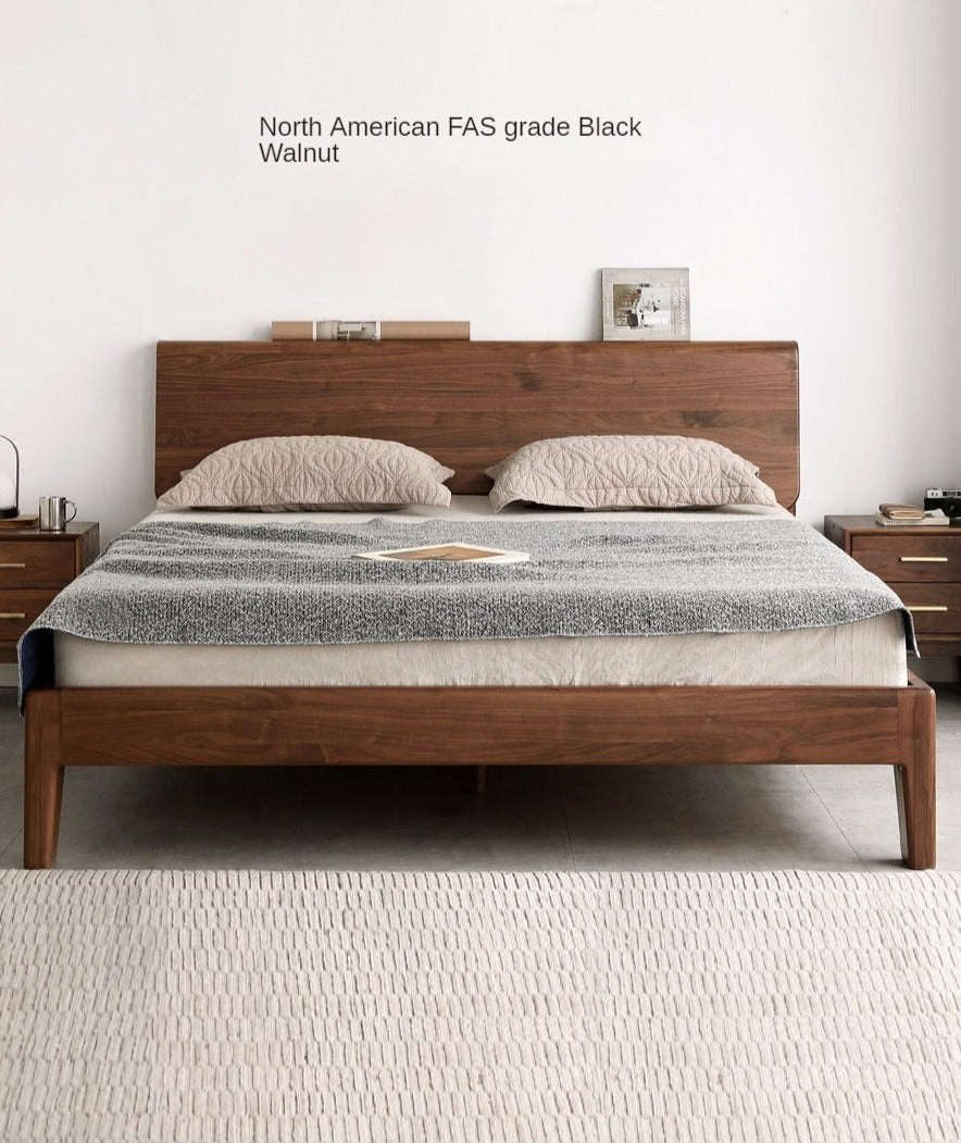 Black Walnut, Teak,Ash Solid Wood Bed Nordic Modern