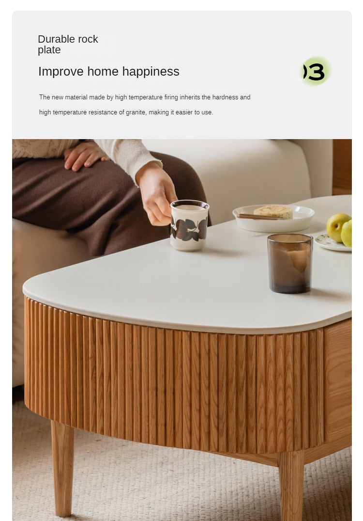 Oak Solid Wood Slate Coffee Table Modern Log Coffee Table