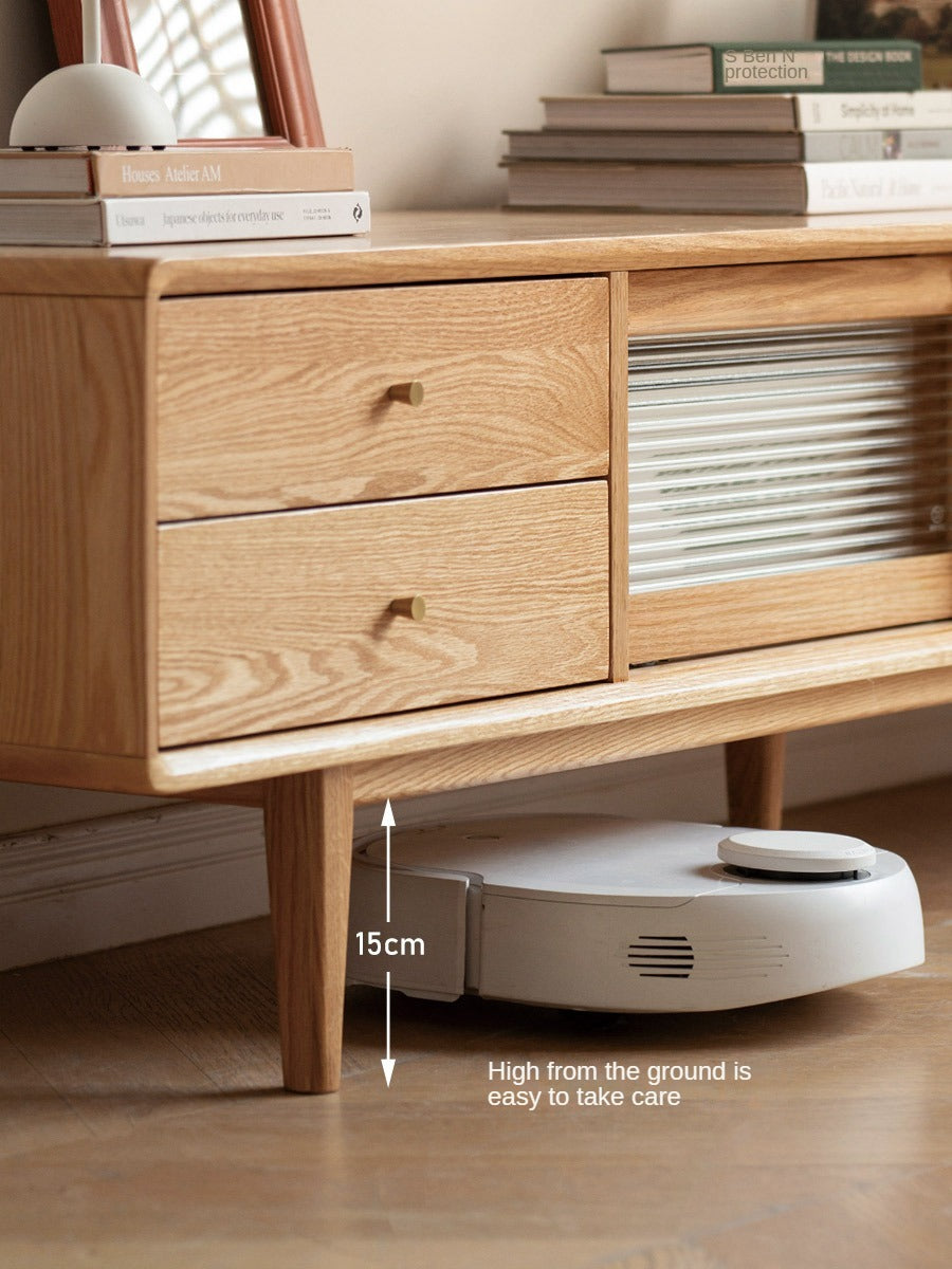 Oak, Ash Solid Wood TV Stand Sliding Door