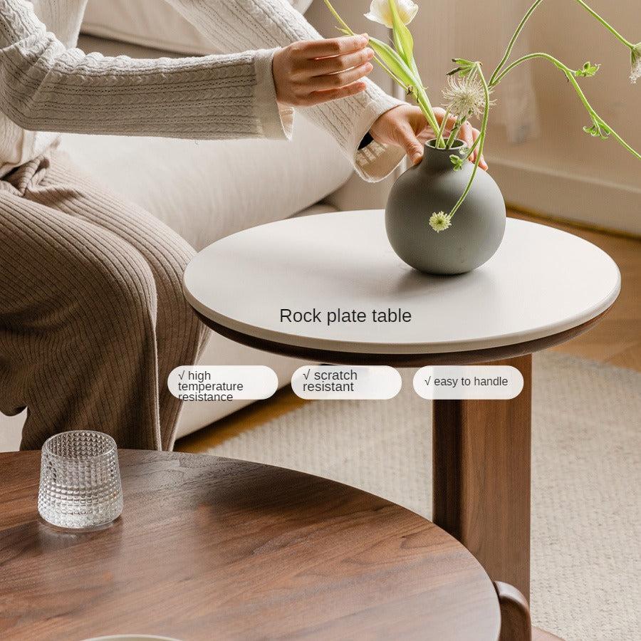 Black Walnut, Sandalwood Solid Wood Slate Round Coffee Table