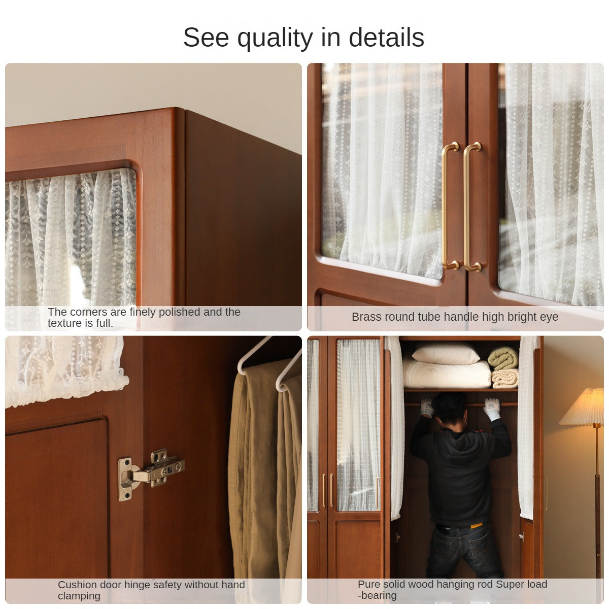 Poplar Solid Wood Modern Retro Style Double Door Wardrobet.