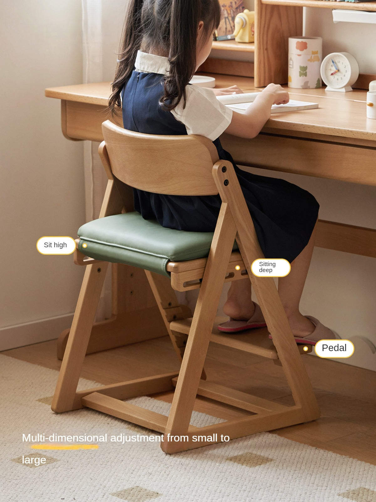 Beech Solid Wood Kid's Adjustable Elevating Chair.