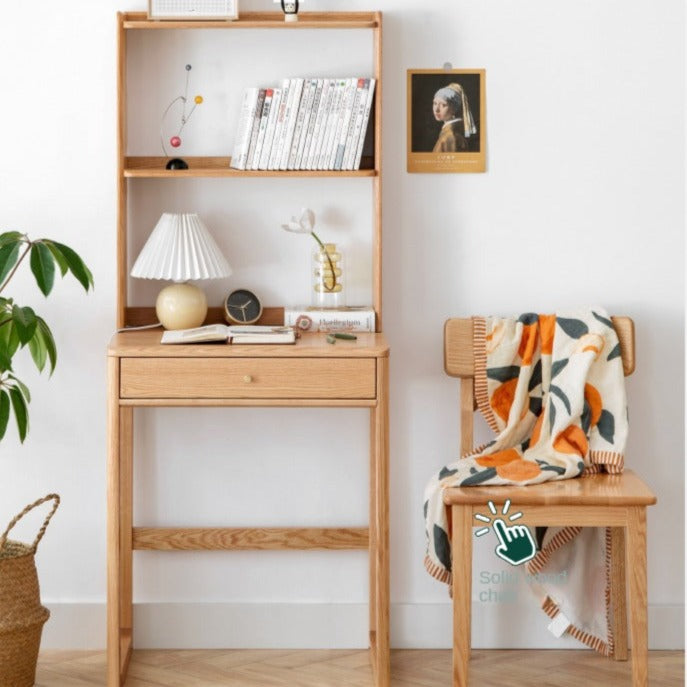 Oak solid wood desk bookshelf"