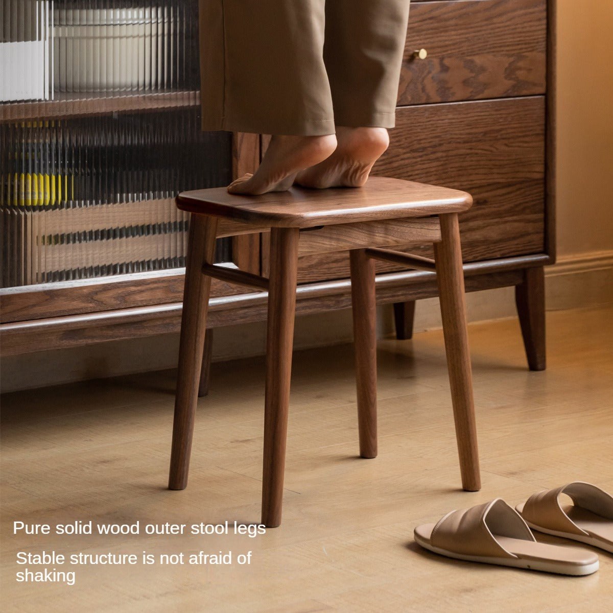 Black Walnut, Cherry, Oak, Sandalwood, Solid RubberWood Modern Light Luxury Makeup Stool