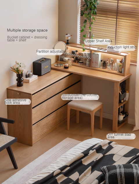 Oak, Ash Solid Wood Modern Telescopic Dressing Table.