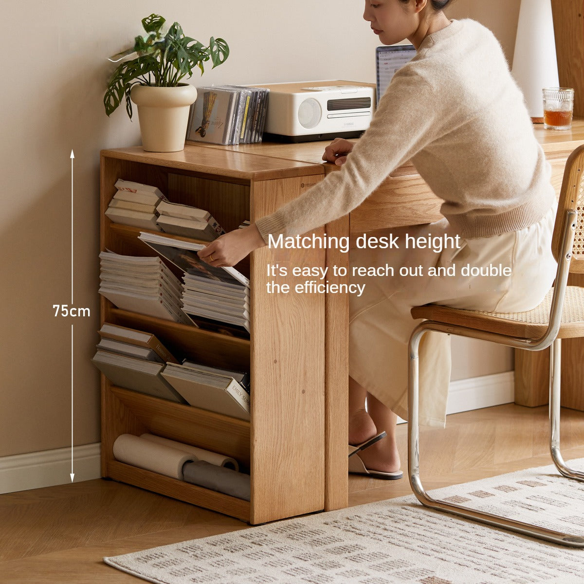 Oak, Rubberwood Solid Wood Small Book Rack Against The Wall