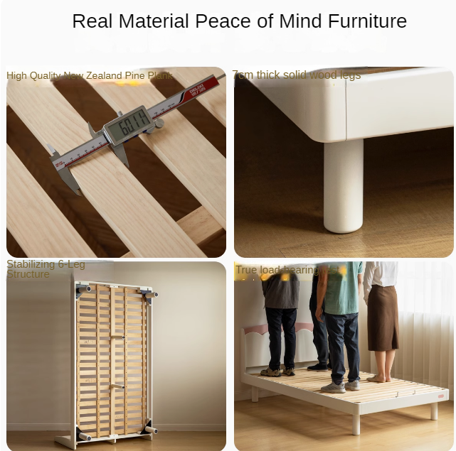 Rubber Solid Wood Cream Style Single Bed.