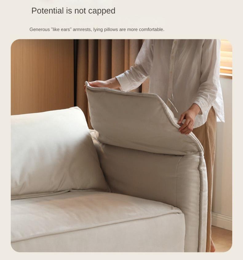 Fabric Modern Tofu Block Elephant Ear Down Sofa.