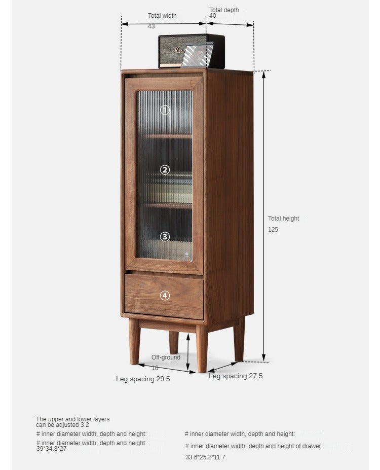 Black Walnut, Sandalwood Side Cabinet Narrow Vintage Storage