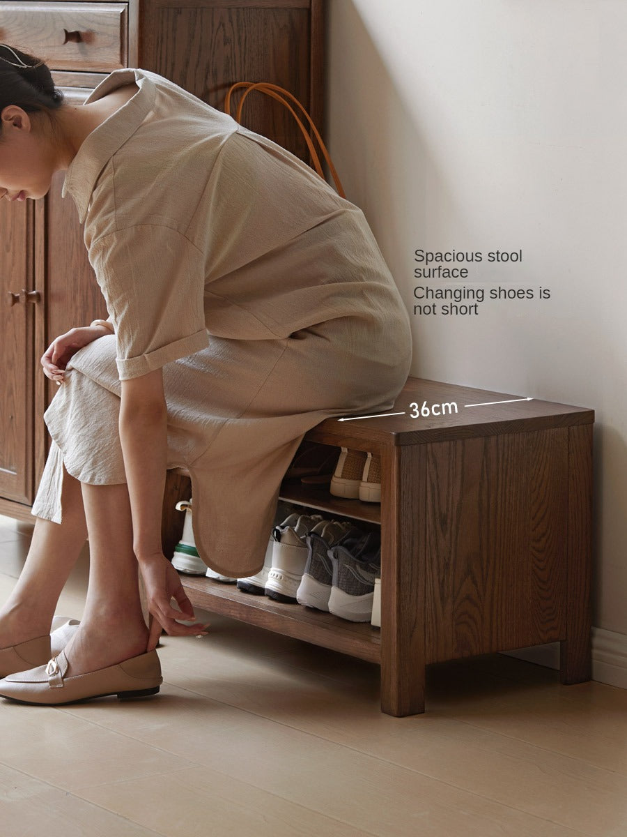 Oak Solid Wood Shoe Stool For Home Entrance