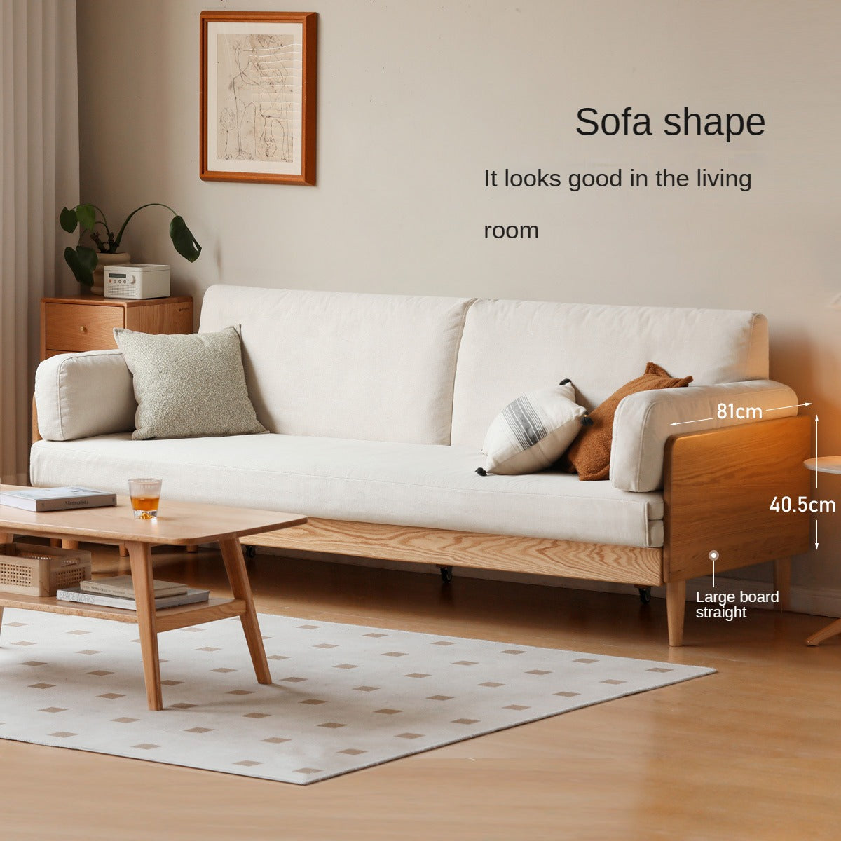 Oak Solid Wood Sofa Bed Folding White Goose Feather Cushions.