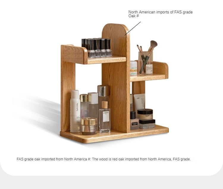 Oak, Solid RubberWood Desktop Multi-Layer Bookshelf