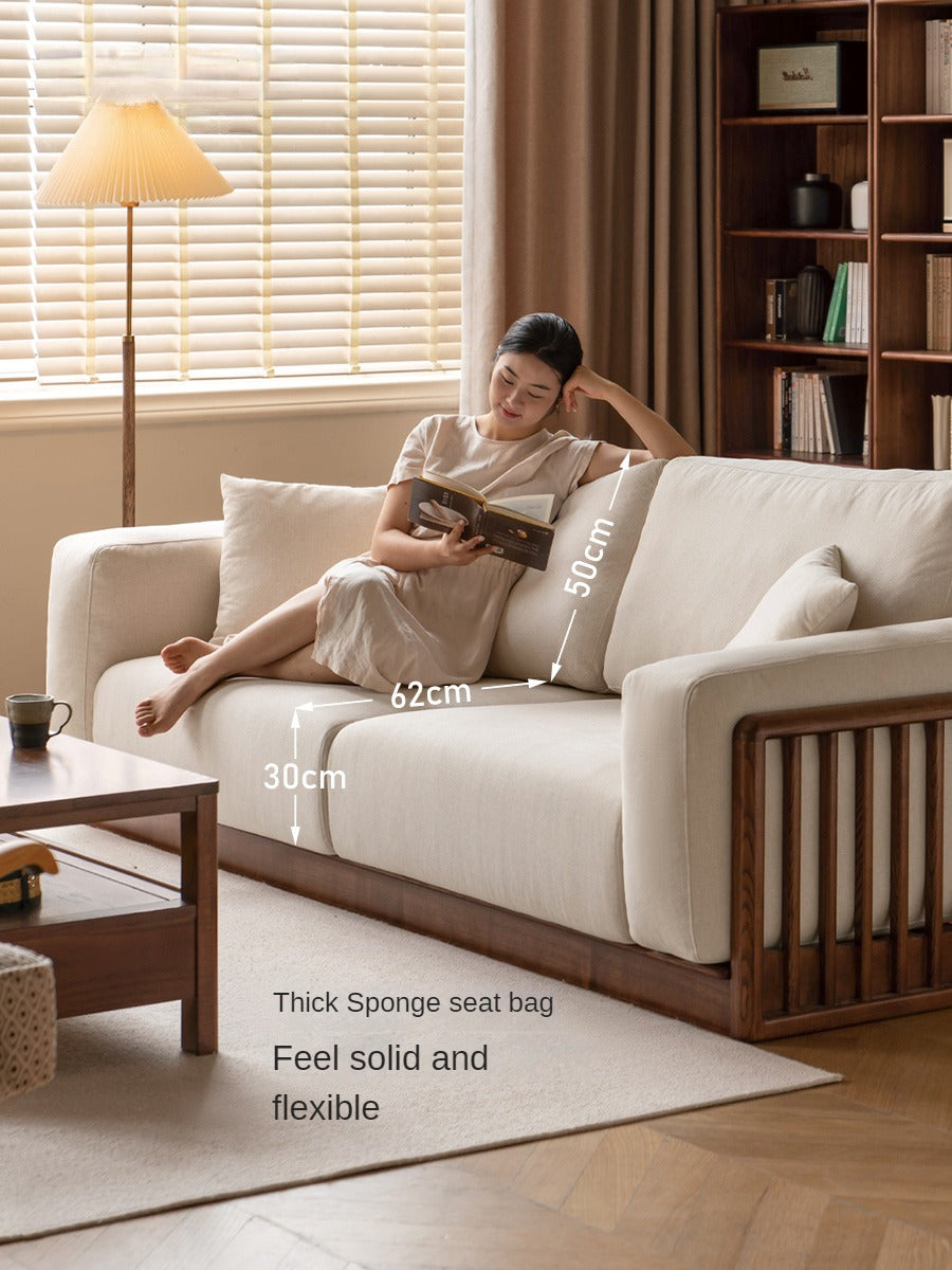 Ash Solid Wood Floor Fabric Tofu Block Sofa.