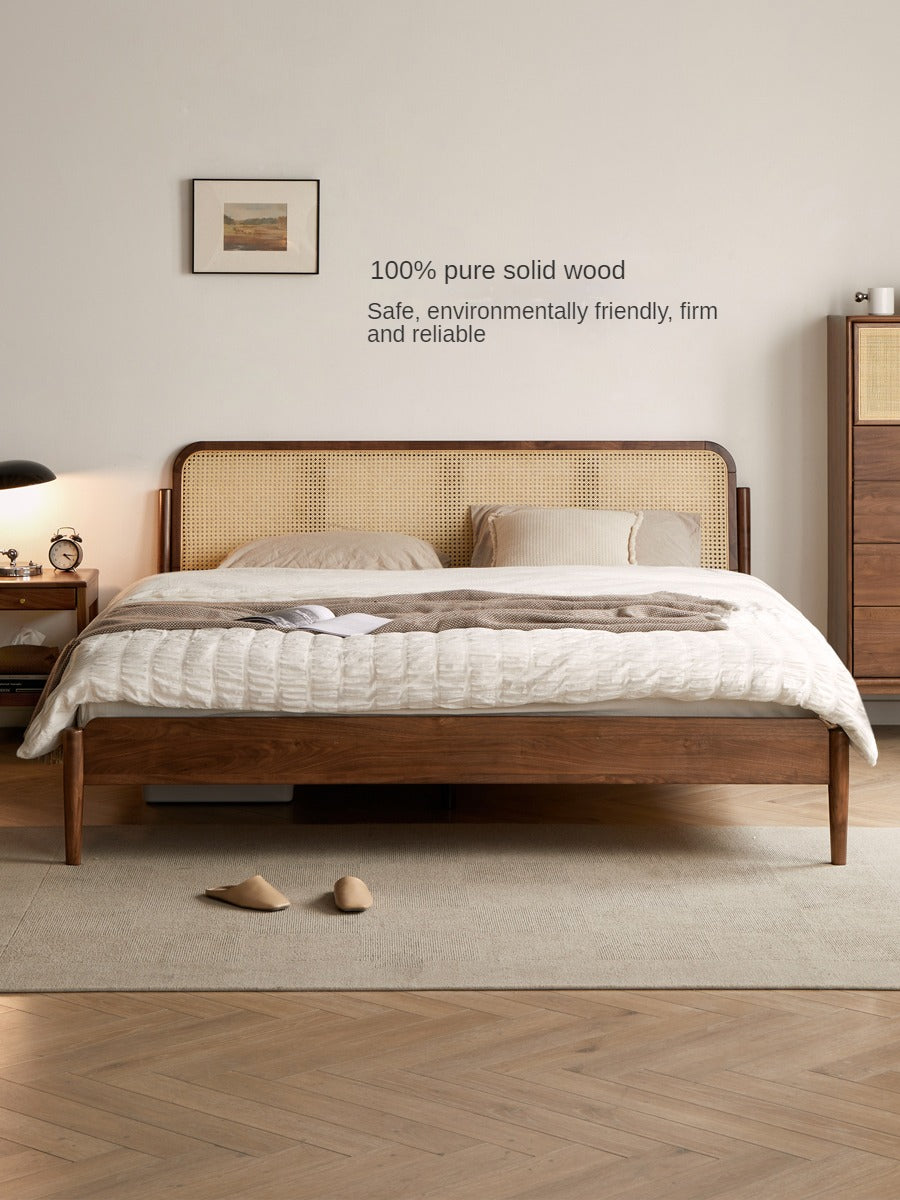 North American Black Walnut Solid Wood Rattan Bed