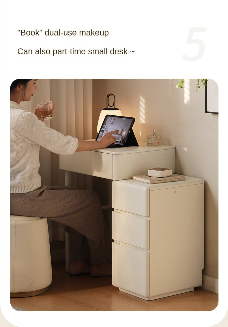 Poplar Solid Wood Telescopic Small Dressing Table Cream Style.