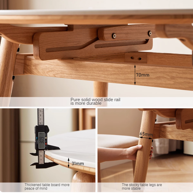 Oak Solid Wood Folding Rock Board Expandable Dining Table
