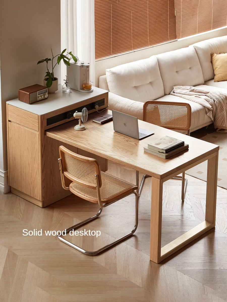 Oak Solid Wood Telescopic Island Rock Plate Dining Table