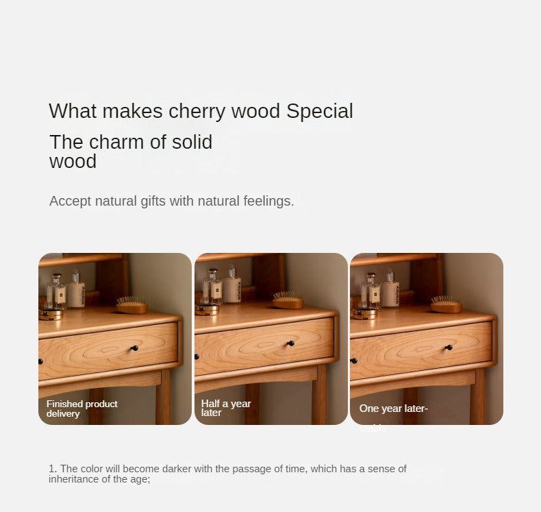 Cherry, Birch Solid Wood Multi-Functional Storage Vanity Table.