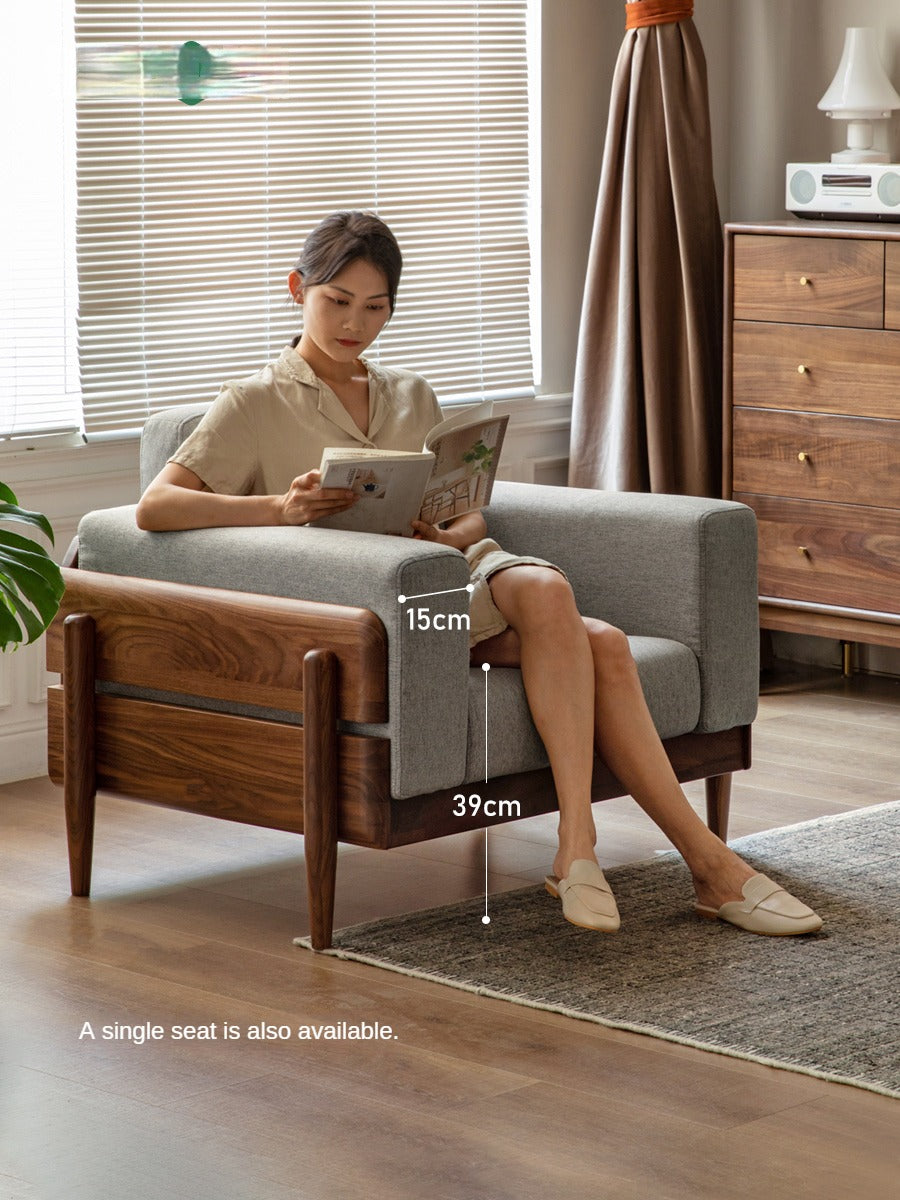 Black Walnut Solid Wood Fabric Sofa.