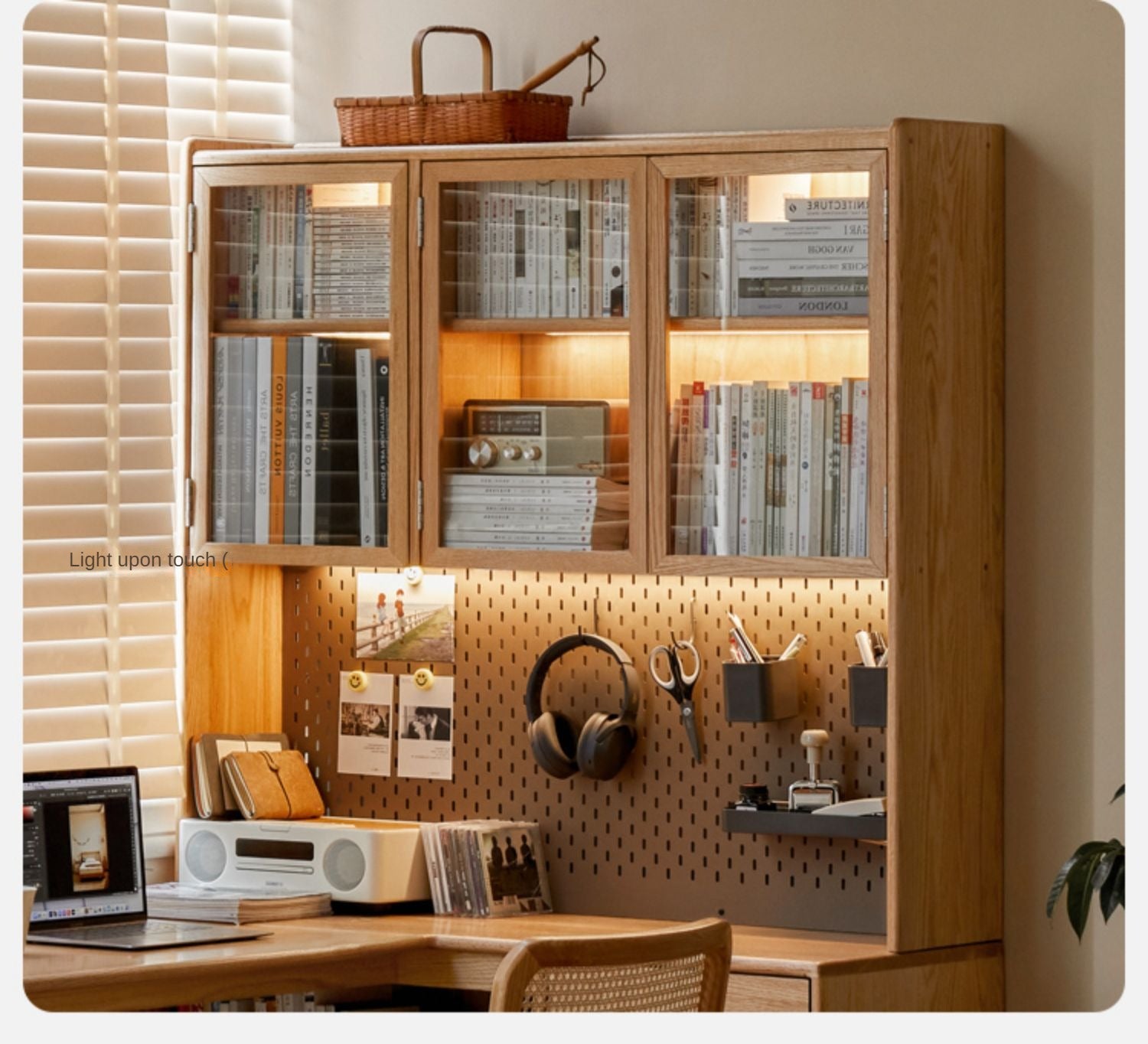 Oak Solid Wood Desk Bookcase Integrated Corner Office Table
