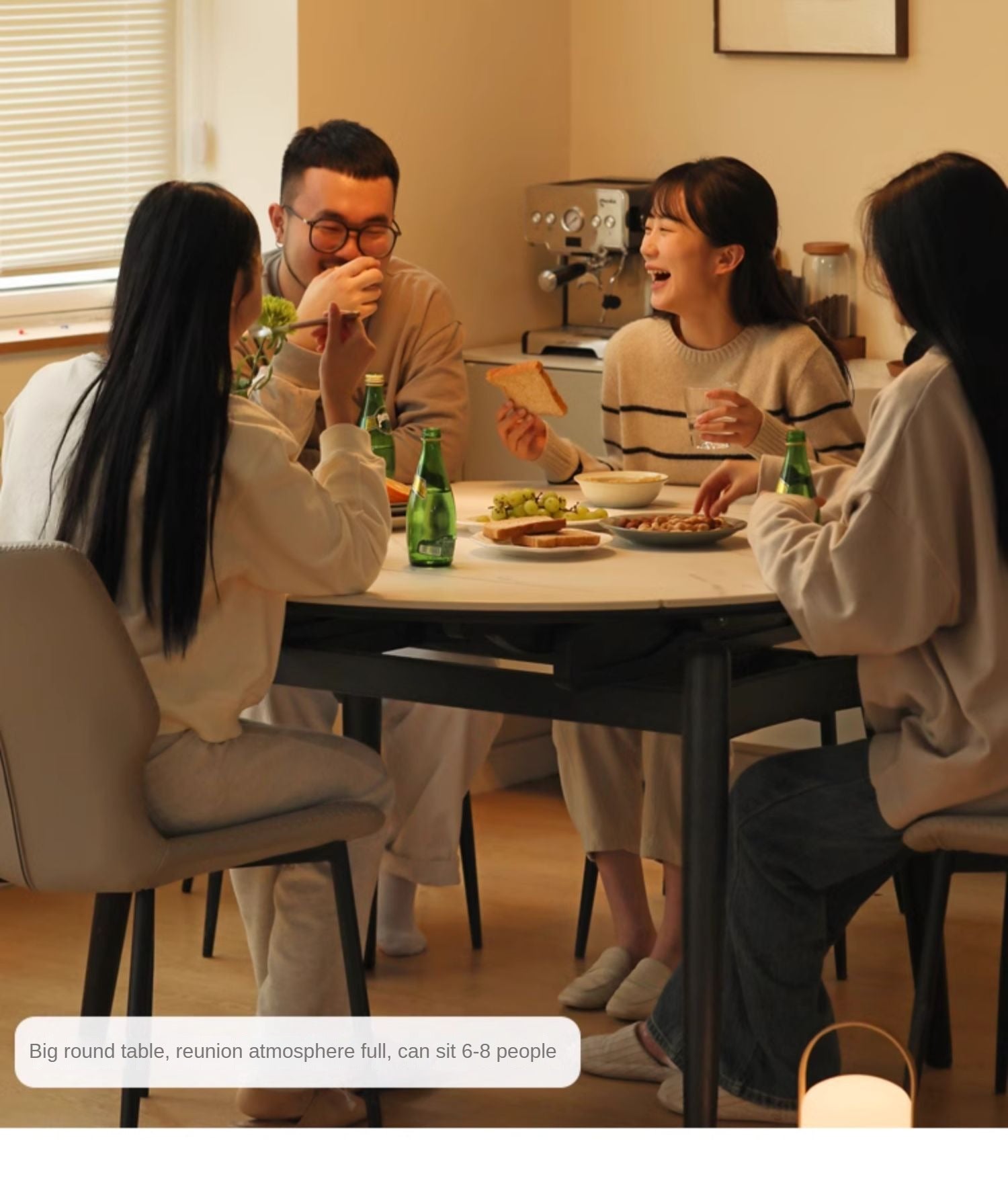 Oak Solid Wood Light Luxury Rock Retractable Dining Table