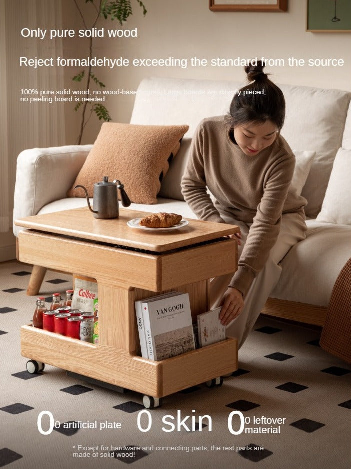 Oak, Cherry, Black Walnut, Ash Solid Wood Rotating Mobile Side Table