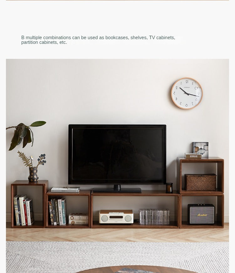 Black Walnut, Oak Solid Wood Small Combination Bookcase.