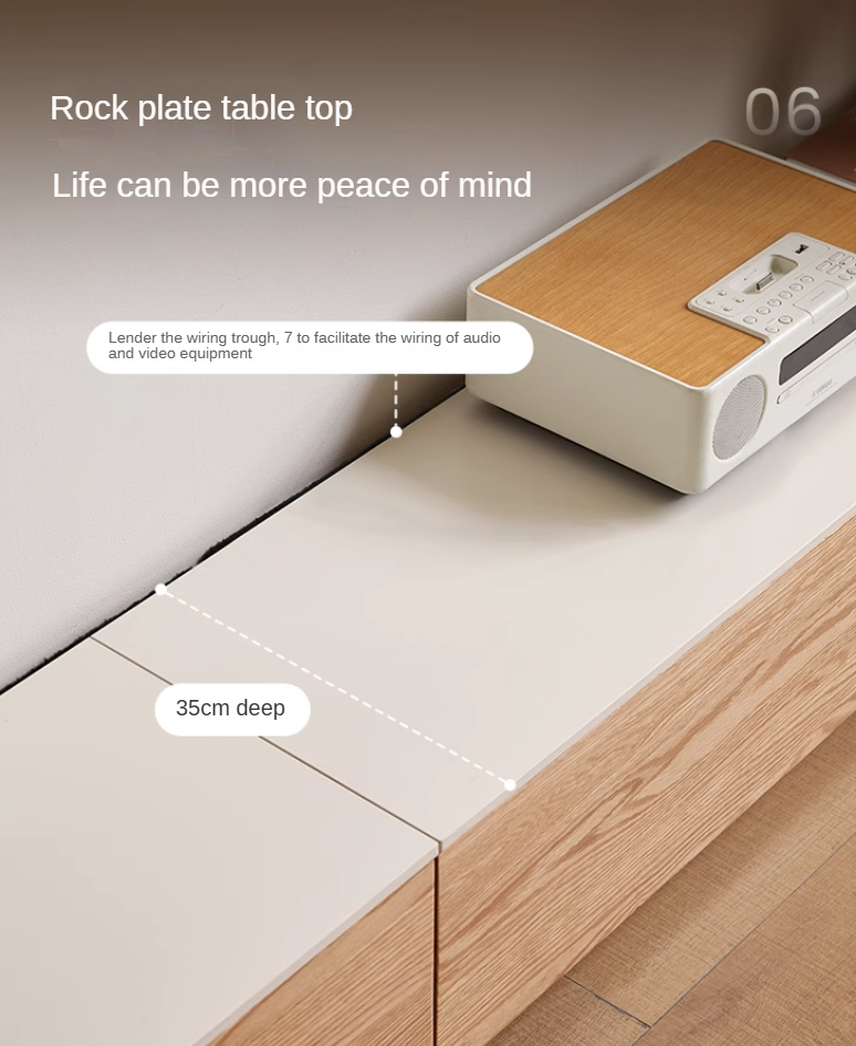 Oak, Rubber wood Solid Wood Modern Rock Slab Floor TV Cabinet