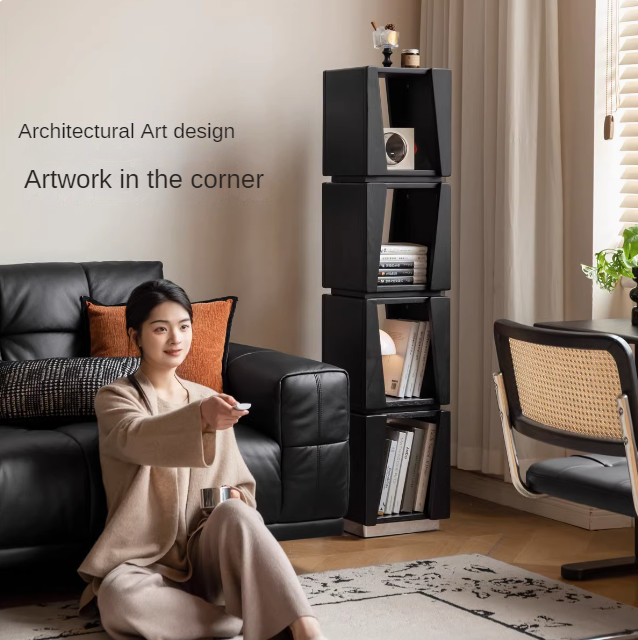 Oak Solid Wood Floor-standing Narrow Bookshelf.