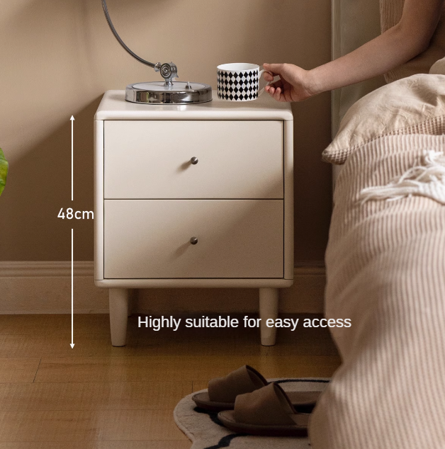 Solid RubberWood White Cream Style Nightstand