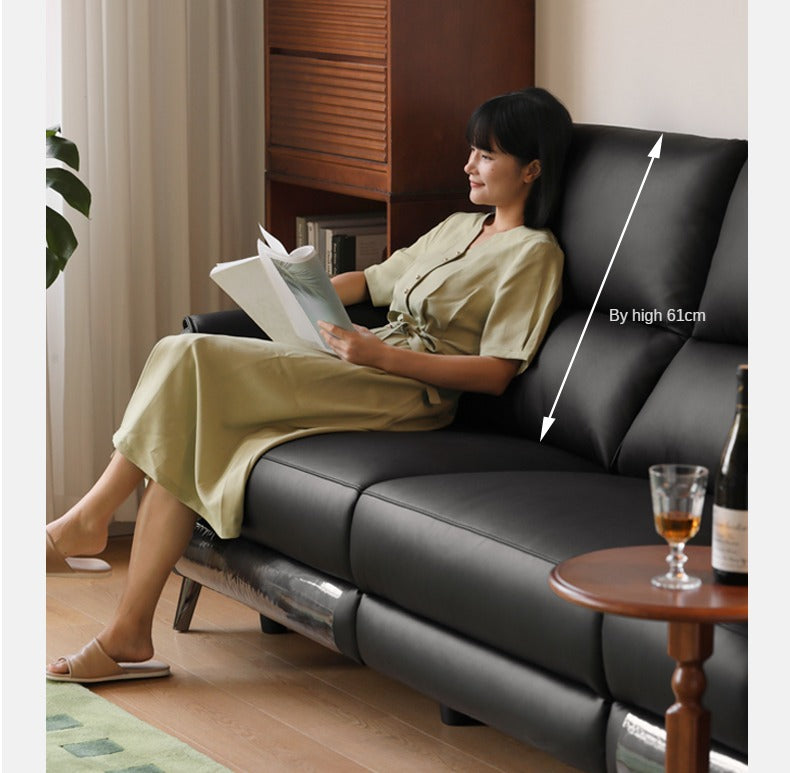 Leather Top Layer Yellow Cowhide Black Multifunctional Electric Sofa,