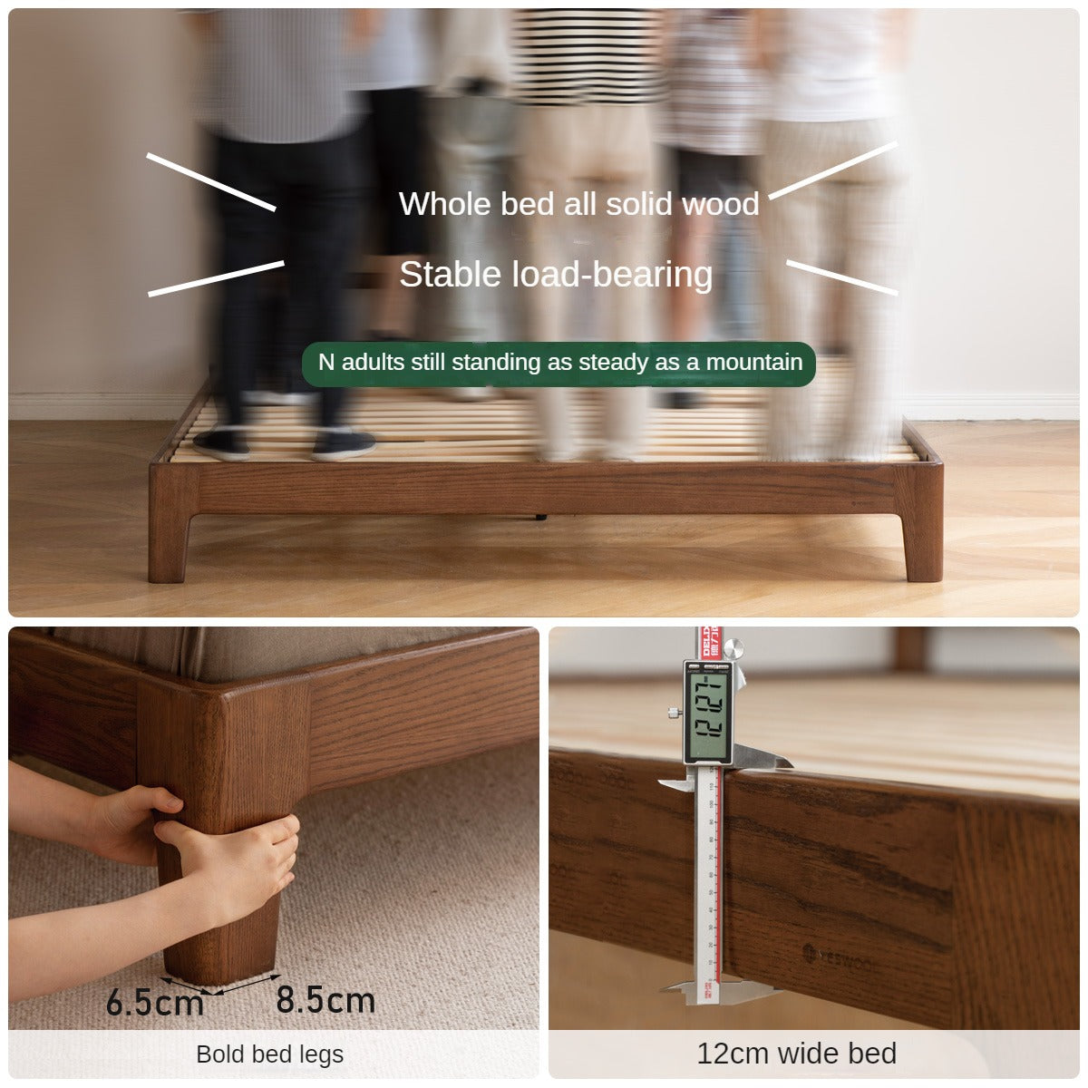 Oak Solid Wood Fabric Leather Soft Bed with Light