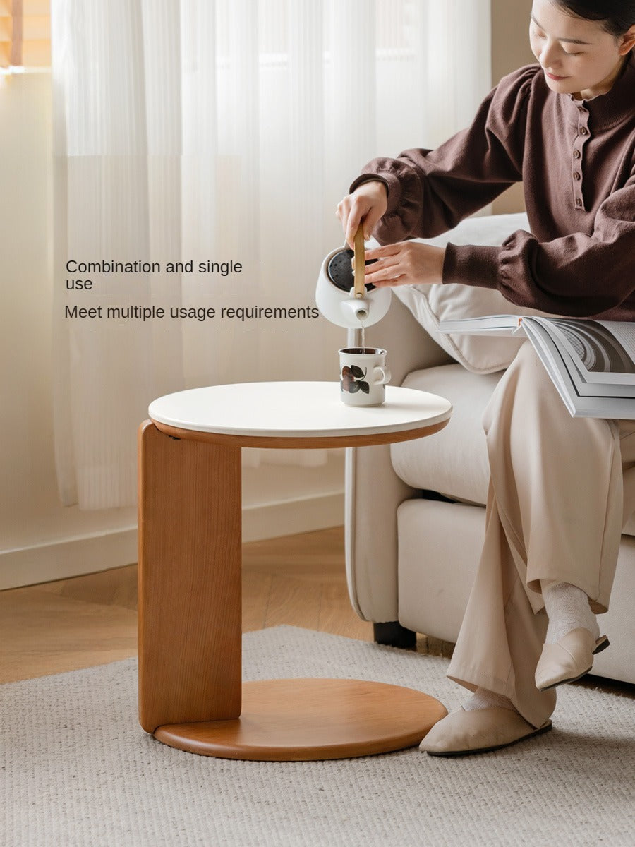 Cherry Solid Wood Round Coffee Table, Side Table