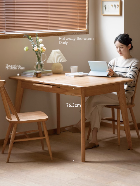 Oak, Ash Solid Wood Nordic Wall-Mounted Retractable Long Dining Table