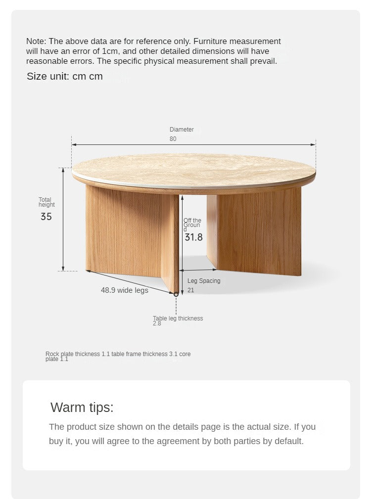 Oak Solid Wood Travertine Rock Plate Coffee Table
