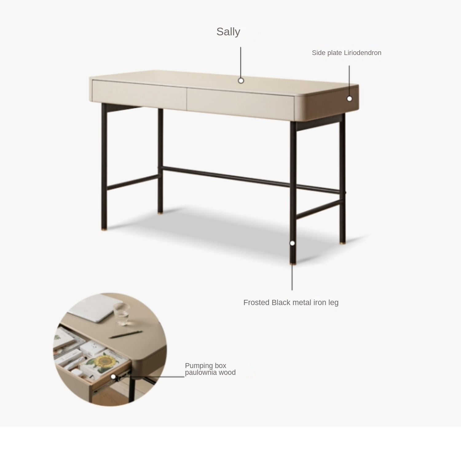 Poplar Solid Wood Double-Draw Desk Light Luxury